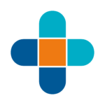 OpenPIMS logo emblem featuring a cross design composed of rounded blue, teal, and orange rectangles.