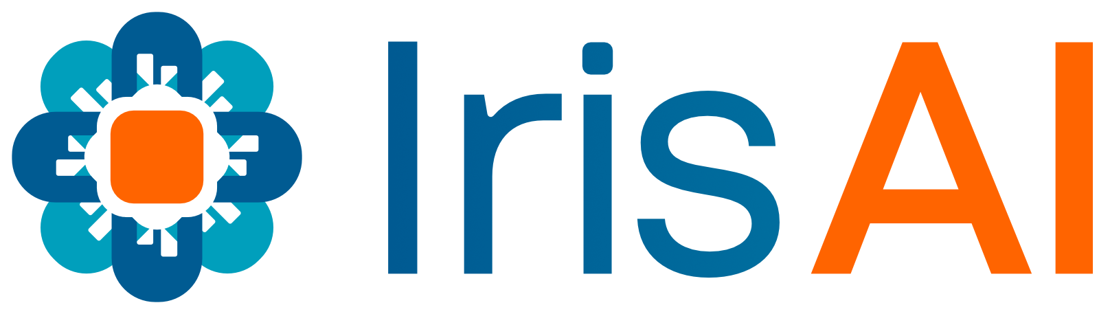 Logo of Iris AI, featuring a blue and orange geometric icon beside the text "IrisAI"